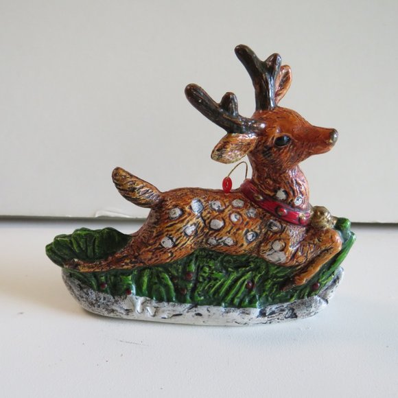 Reindeer Deer Hand Painted Ornament 3.5" tall Vintage Collectable Plastic - Picture 1 of 5